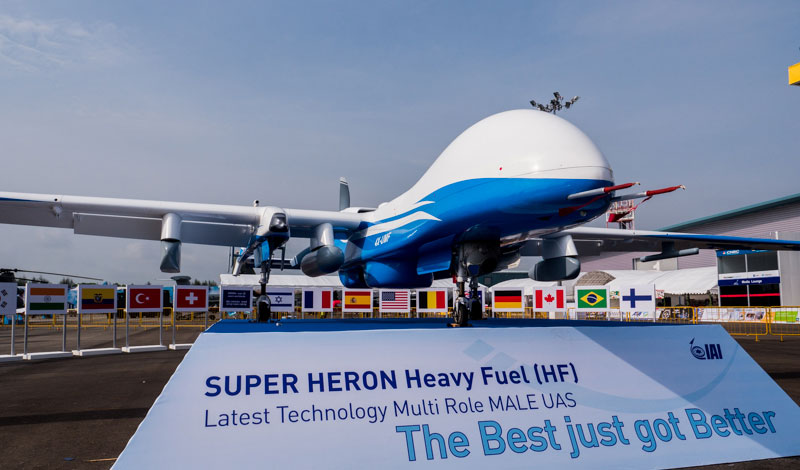 The Super Heron Medium Altitude Long Endurance (MALE) drone unveiled by IAI at the Singapore Airshow 2014. Photo: Noam Eshel, defense-Update
