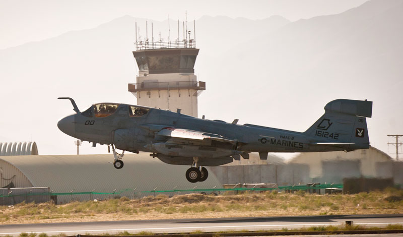 In recent years Prowler detachments were regularly operating from Bagram in Afghanistan, tasked primarily in providing electronic support for ground operations, assisting ground forces in Afghanistan and Iraq with counter IED jamming, signals intelligence and selective jamming. Photo: US Air Force Capt. Raymond Geoffroy