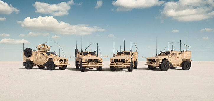Collectively, the new Globl M-ATV family meets a wider range of protection, performance, payload and transportability requirements for peacekeeping, internal security, border security, special forces, counterinsurgency and conventional military operations Photo: Oshkosh Defense