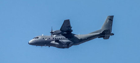 the CN-235 CN processed by ATK-235 Gunship to the Jordanian Air Force. Note the weapons pylon on the side and ECM installation on the aircraft tail. The photo has been taken last October at Meachem International Airport in Fort Worth, Texas.