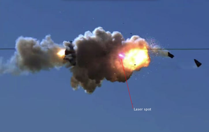 After few seconds of burn the 10Kw ADAM laser burns through the rocket's outer skin and causes the warhead or fuel to explode. Photo: Lockheed Martin