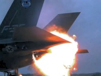 F-35 takes a missile hit at the tail pipe, while undergoing live fire tests.