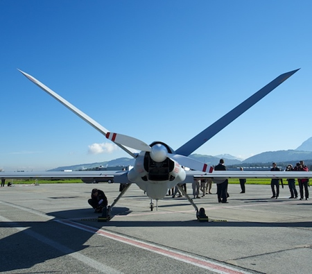 Elbit Systems have sent the Hermes 900 UAV to Emmen, for evaluations. Following its selection for the Swiss program, the first Hermes 900s are expected in Switzerland by 2017. Photo: Avia News.