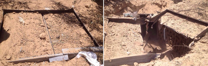 A tunnel entry in Gaza. The left image shows the cached access. On the  right, the tunnel entry is exposed. Photo: IDF