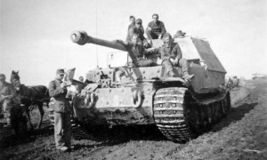 An Elephant (Ferdinand) tank destroyer seen here in a photo taken by German soldiers in the Eastern Front.