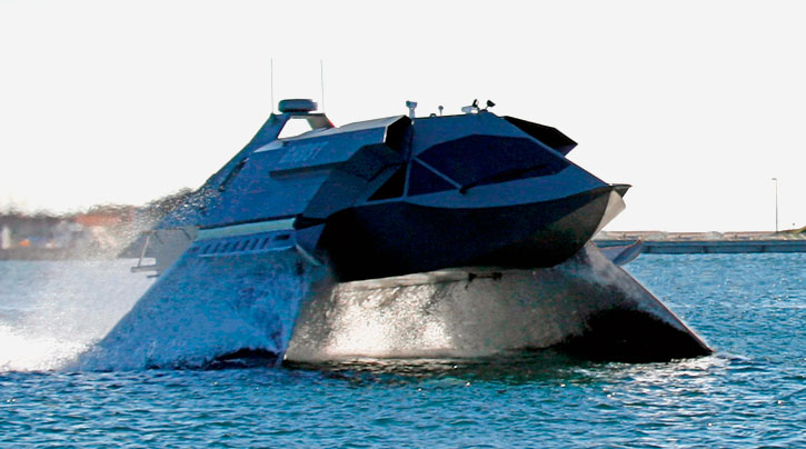The Ghost prototype developed and built by Juliet Marine Systems piercing the water during a 'test flight'.