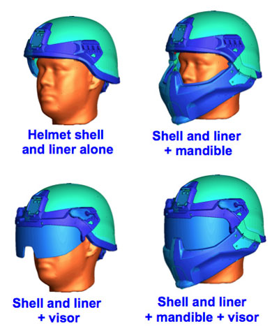 NRL tested four configurations of an Army helmet prototype against computer simulations of blast waves from various directions