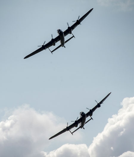 The two Lancasters will visit some 60 air shows and public events across the UK over the next 5 weeks and today’s flying was in rehearsal for tomorrow’s first public engagement at the Bournemouth Air Show this weekend. Photo: UK MOD Crown Copyright