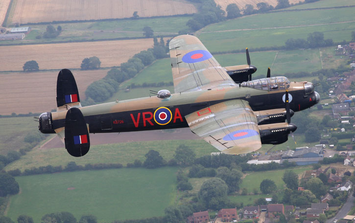The Lancaster MK X "VRA" is one of two Lancaster bombers that remain in airworthy condition today. The bomber, maintained by the Canadian Warplane Heritage Museum flew a cross atlantic flight from Ontario to Coningsby, Lincolnshire in the UK, to join the Battle of Britain Memorial Flight MK I on a five week road show in the UK. Photo: MOD, Crown Copyright. 