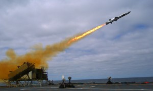 A Kongsberg Naval Strike Missile (NSM) is launched from the littoral combat ship USS Coronado (LCS 4) during missile testing operations off the coast of Southern California. The missile scored a direct hit on a mobile ship target. Photo: U.S. Navy, by Zachary D. Bell)