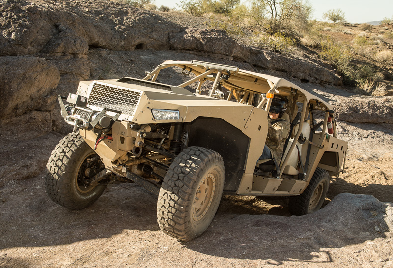 The DAGOR offers extreme off-road terrain at full payload. The vehicle curb weight is less than 4,500lbs to maximize aircraft operational range. Photo: Polaris