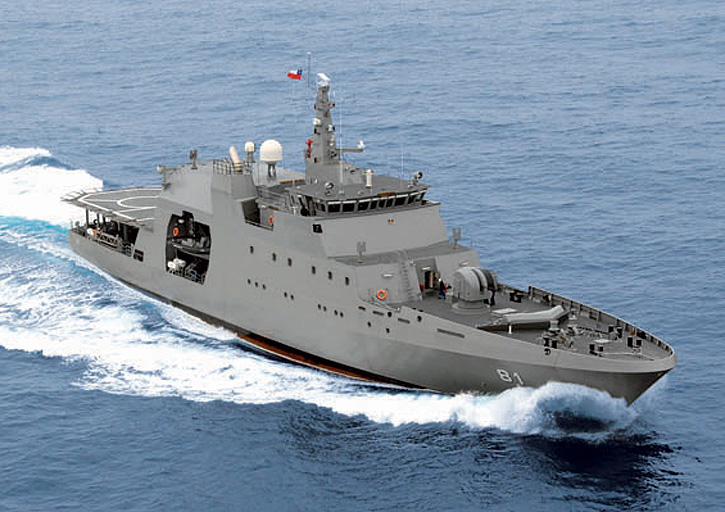 ARC 20 de Julio on Seatrials is the first of five 80 m' OPVs Fassmer is building for the Chilean Navy. It was commissioned in 2011. Photo: Fassmer
