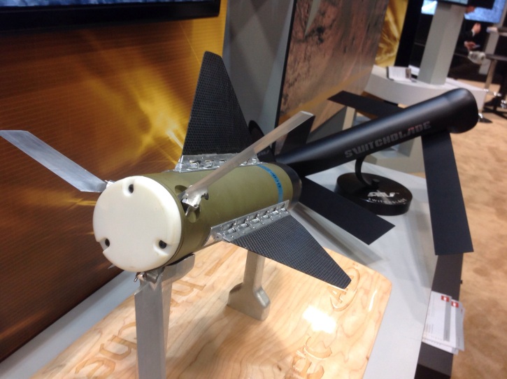 Switchblade and Hatchet, two lightweight precision weapons designed for UAVs - displayed at ATK's booth at AUSA 2014.