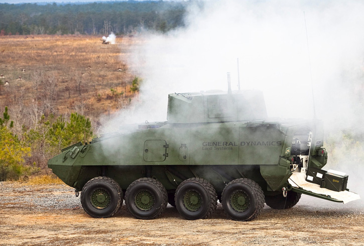 A similar test held at the same location in February 2014 demonstrated the Stryker fitted with the same turret, mounting the MK44 cannon.