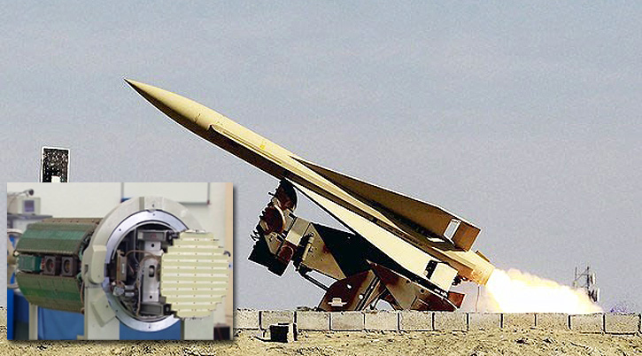 Iranian Shalamcheh missile launched from the Khatam al-Anbia Air Defense Base in Southern Iran.  Shalamcheh is the third phase of the an indiginously produced clone of the American Hawk missile, reverse engineered by the Iranians. Shalamcheh is equipped with a modern, digital seeker developed in Iran (insert).