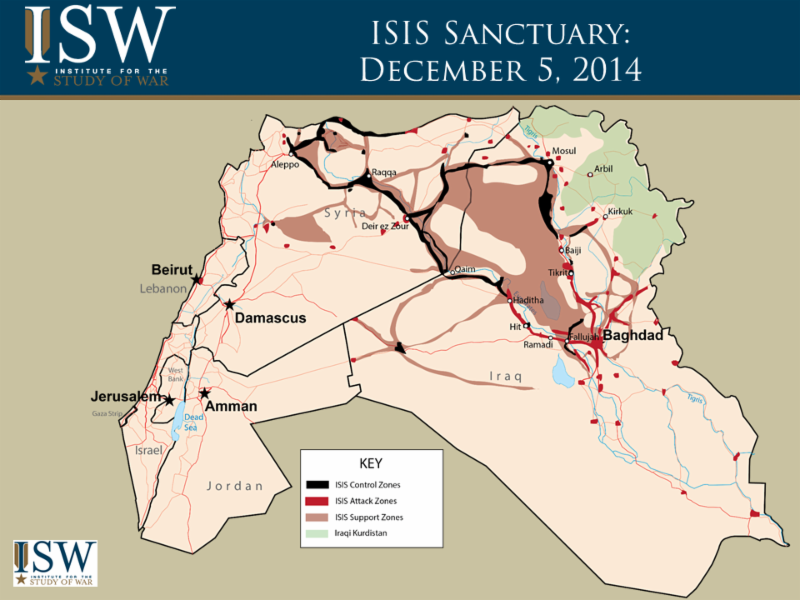ISIS Sanctuary map - December 5, 2014 - Courtesy of the Institute for the Study of War (ISW)