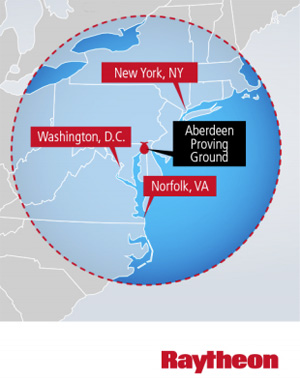 From its position 10,000 ft above Aberdeen Proving Ground in Maryland, JLENS radar will be able to detect targets over distances 340 km away. 
