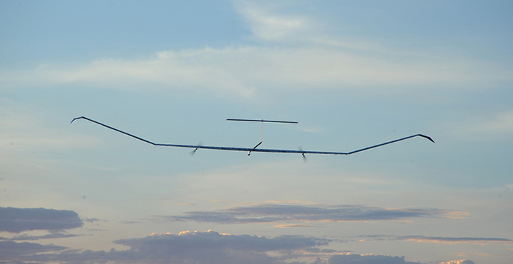 Airbus has tested Zephyr in September 2014, demonstrating the solar-powered drone to perform a complete day and night operational cycle at an altitude over 60,000 ft. Photo: Airbus 