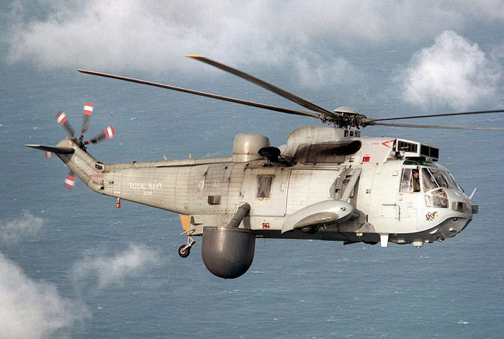 849 AEW Sea King from 849 squadron in flight over southwest of Cornwall. Photo: Crown Copyright by Bernie Pettersen