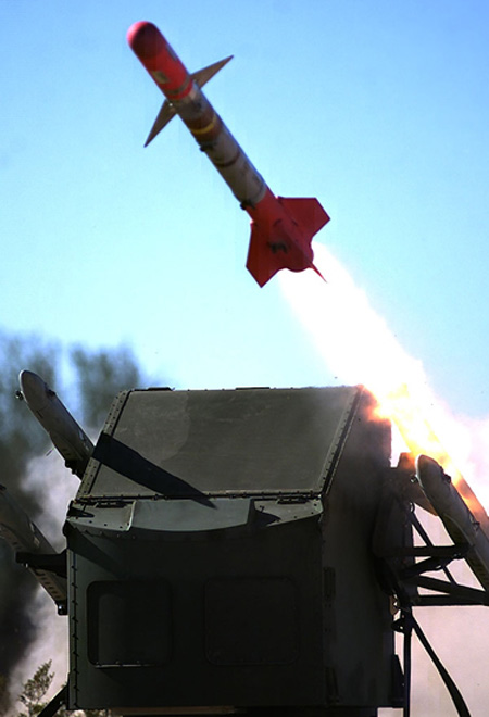 Raytheon's AI3 uses a remanufactured Sidewinder body fitted with semi-active RF seeker. An improved version of this seeker was recently used to demonstrate an interception of a cruise-missile.  Photo: Raytheon