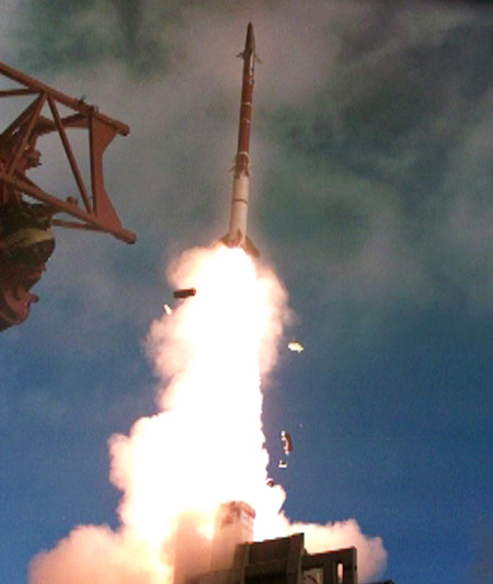 Stunner missile launched from the David's Slink Weapon Systems' launcher, on one of its recent intercept flights. The third test series demonstrated successful intercepts of several representative threats.