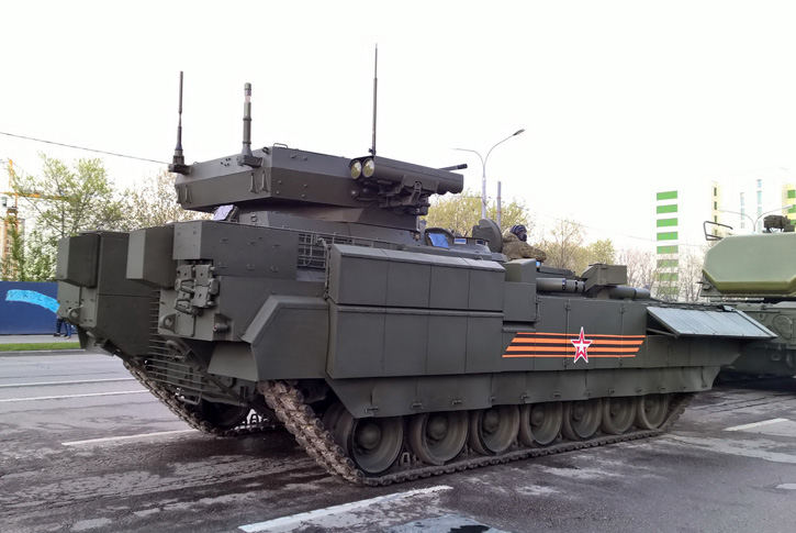 A rear view of the T-15 showing part of the bar armor protecting the rear ramp door. Photo: Bastion Karpenko