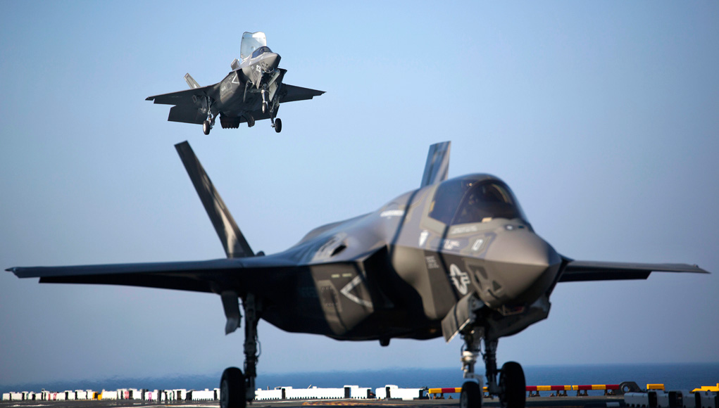 Six of the US Marine Corps F-35B deployed on board USS Wasp for OT-1. Photo: US Marine Corps