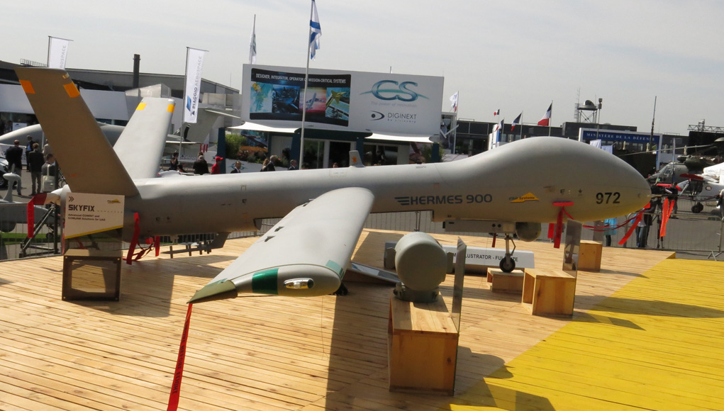 Hermes 900 on display at the Elbit Systems pavilion at the Paris Airshow 2015. Photo: Tamir Eshel, Defense-Update