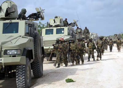 A convoy of AMISOM forces   preparing to move to South Western Somalia on operation. 