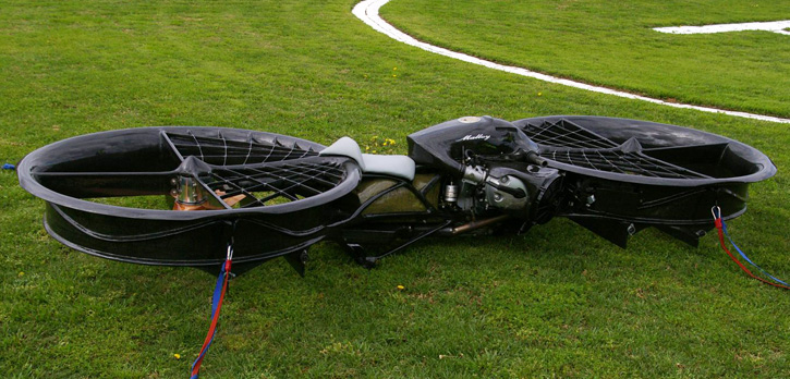 Most of the frame of the original Hoverbike was hand crafted from carbon fibre, kevlar and aluminum with a foam core. Photo: Malloy Aeronautics