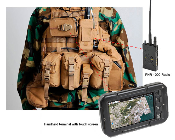 The Smart Vest includes the PNR-1000 MANET SDR radio and hand-held tactical terminal, integrated into the load carrying and protection suite. Photo: ELbit Systems & Royal Netherlands Army.