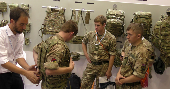 Service members from all branches came to Source's booth at DSEI to experience the new Virtus gear, expected to land at the first units early in 2016. Photo: Tamir Eshel, Defense-Update 