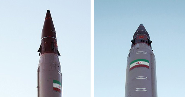 Two views of the new MARV employed on the EMAD ballistic missile. Photo: Iranian MOD