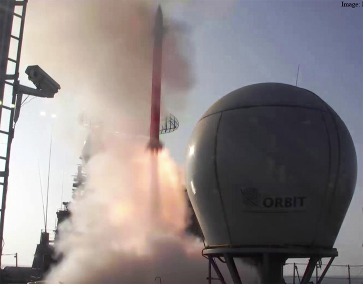 Barak 8 launched from the aft deck launcher of Indian Navy P15A destroyer, INS Kolkata. Photo: Indian Navy