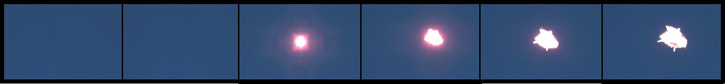 A sequence of frames from the high speed camera tracking one of the intercepts, showing the Stunner intercepting a missile target. Photo: IMOD
