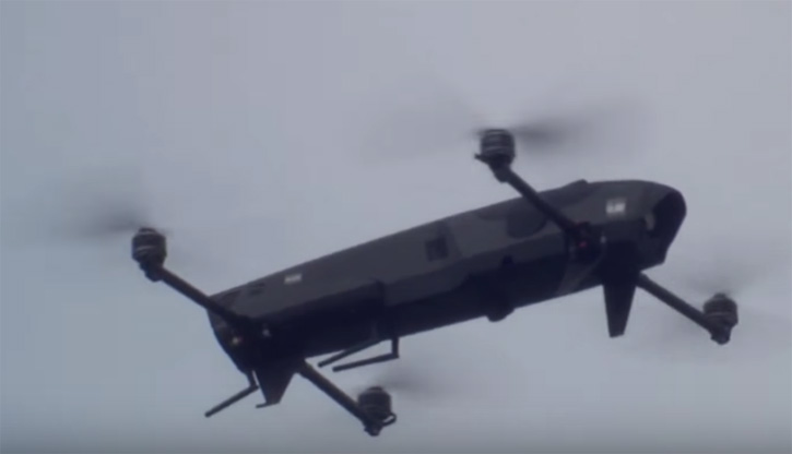 The ROTEM-L quadrotor can be assembled as a loitering weapon carrying a warhead weighing one pound, or reconnaissance sensor, supporting mission endurance up to 45 minutes.