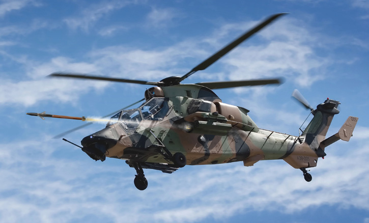 In 2014 the Australian Defence Force demonstrated the precision strike capability of APKWS, firing FZ-1 modified rockets from an Airbus Tiger Armed Reconnaissance Helicopter. Photo: BAE Systems