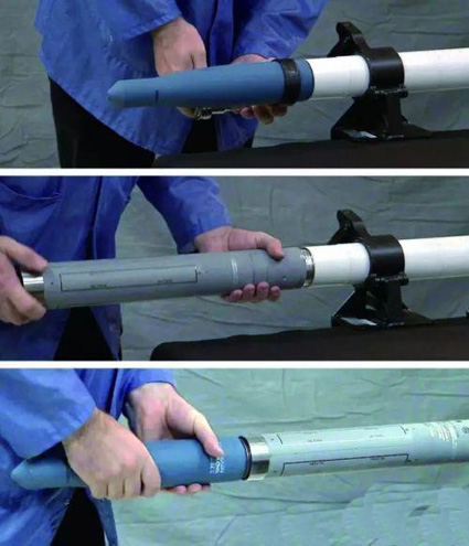 The upgrading of the standard 2.75" rocket into APKWS using the plug-in assembly.