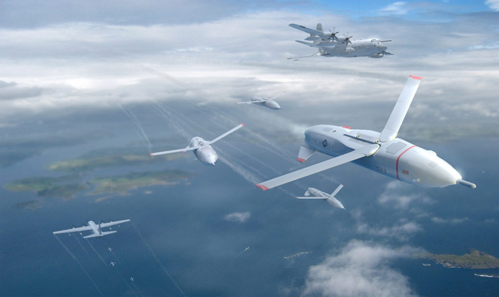 The unmanned Gremlins would be deployed from support aircraft, and carry a mixture of mission payloads capable of generating a variety of effects. They will be operated in a distributed and coordinated manner, providing greater operational effectiveness and flexibility, compared with current, monolythic platforms. Artist concept: DARPA