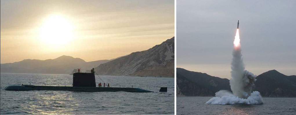 The K11 ballistic missile was launched from a North Korean Gonae class submarine. One of the boats of this class was damaged during a similar event last December. Photo: KCNA