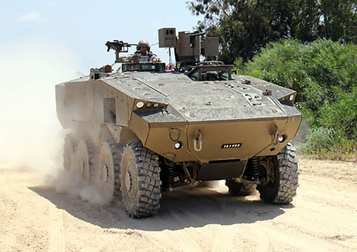 Israel's new Eitan 8x8 wheeled armored personnelo carrier has entered developmental testing. Two more prototypes are in production and will begin testing soon. Photo: Israel MOD