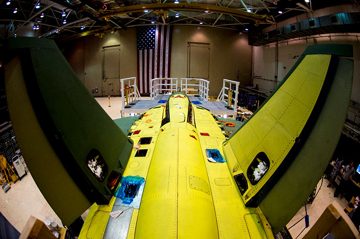 The second T-X prototype undergoing final assembly at Boeing St. Louis. Photo: Boeing