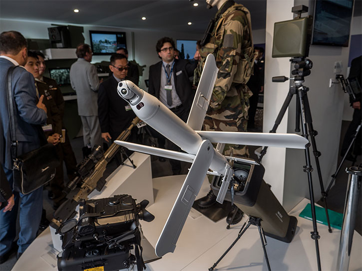 UVision's Hero 30 mini loitering weapon on display with the Thales Group at this year's Eurosatory defense expo. Photo: NOam Eshel, Defense-Update.