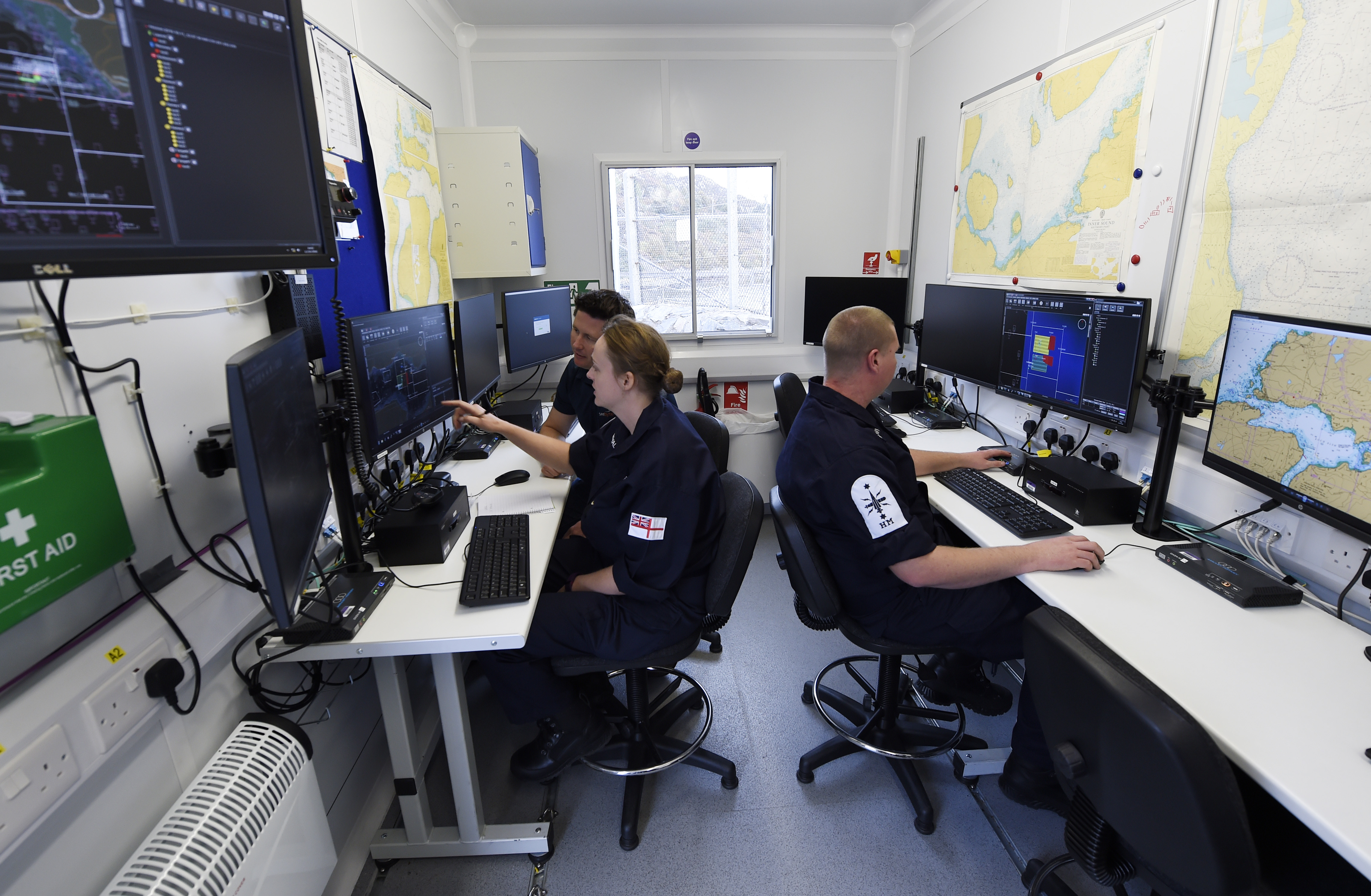 The command operations module located at the British Underwater Test & Evaluation Centre (BUTEC) during Unmanned Warrior (UW) 2016 allows for the control and tasking of unmanned vehicles from multiple suppliers using a generic workstation. The first-ever UW is a research and training exercise designed to test and demonstrate the latest in autonomous naval technologies while simultaneously strengthening international interoperability. T(U.S. Navy photo by John F. Williams)